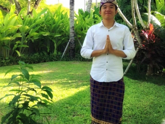 A Balinese boy before attending the Ogoh-ogoh parade