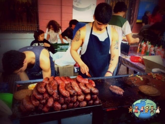 A man sells chorizo in Buenos Aires, Argentina