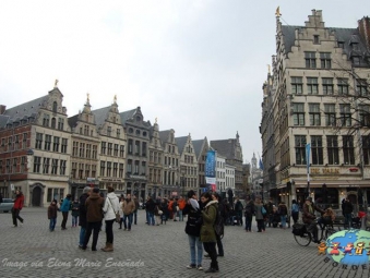 People walk around Antwerp, Belgium